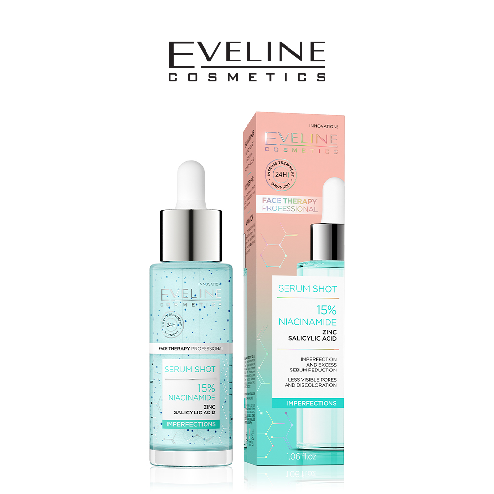 EVELINE SERUM SHOT NIACINAMIDE SERUM WITH ZINC+SALICYLIC ACID FOR SKIN IMPERFECTIONS, ACNE MARKS & SCARS – 30ml